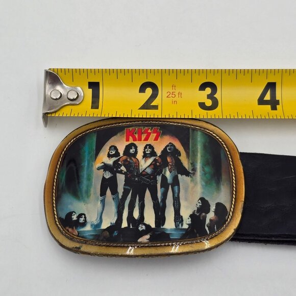 VTG KISS Love Gun Pacifica Belt Buckle w/ 42" Black Leather Brass 1977 - Picture 8 of 12